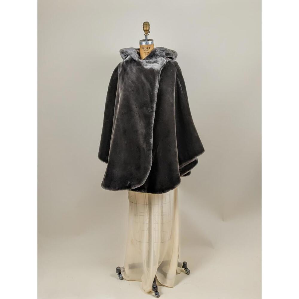 1990's chocolate brown faux fur hooded cape